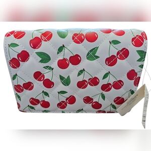 Cherry Print Quilted Women's Purse With A Silver Chain, New With Tags